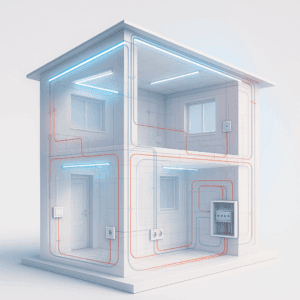 Villanyszerelési hálózat házbelül, modern elektromos rendszer, épület elektromos szerelése, pest megye villanyszerelő szakértő.