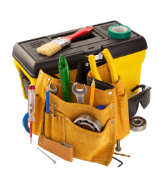 Szerelőeszközök és szerszámtáska elektromos munkákhoz, praktikus és tartós kialakítás.